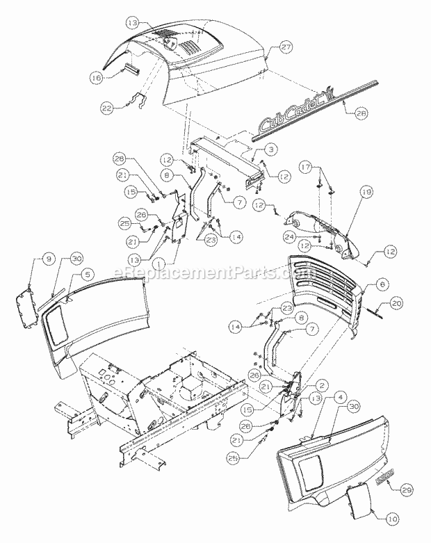 Grille, Hood And Side Panels Diagram and Parts List for 2206 13A-298M100 Cub Cadet Lawn Tractor